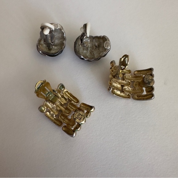 Vintage Givenchy Weave Clip On Earrings Kenneth Lane Shrimp 2 Pairs Gold Silver - Picture 4 of 11